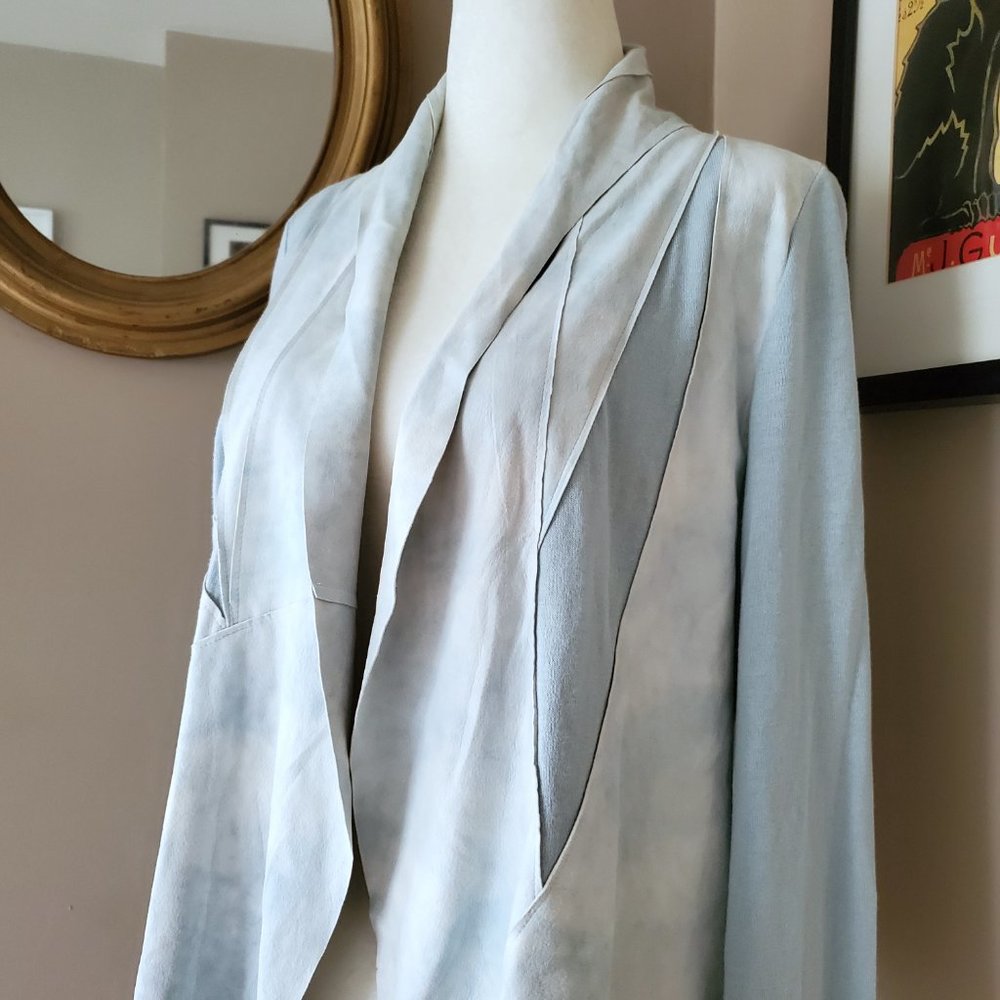 Elie Tahari Baby Blue Lamb Suede Trim Cardigan M - Picture 5 of 16